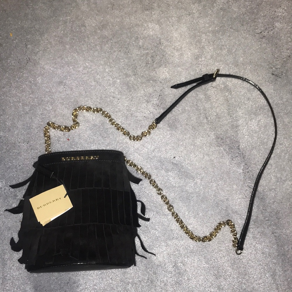 BURBERRY BABY BUCKET FRINGE SUEDE BLACK W/ TAGS
